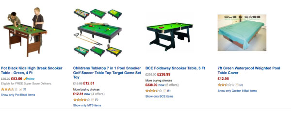 Snooker table listings